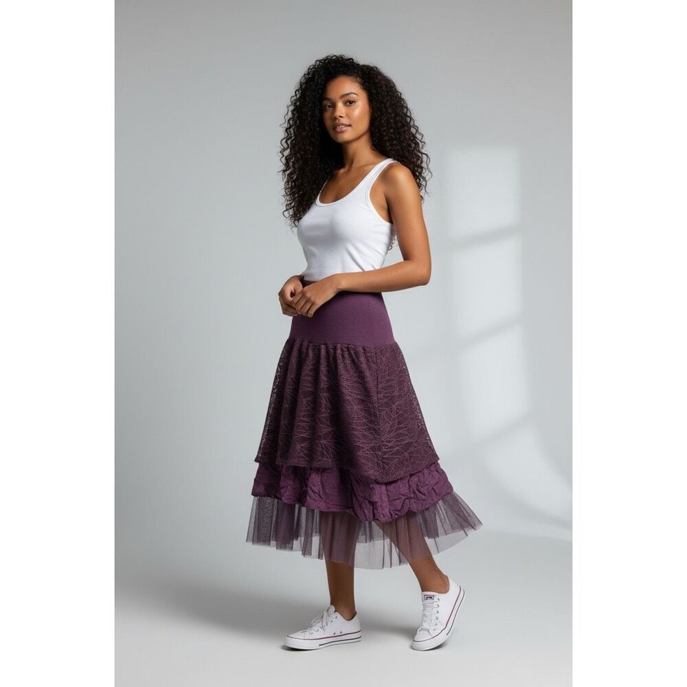 Boho Fairy grunge Whimsigoth Layered Skirt Strapless Dress Purple Lace M